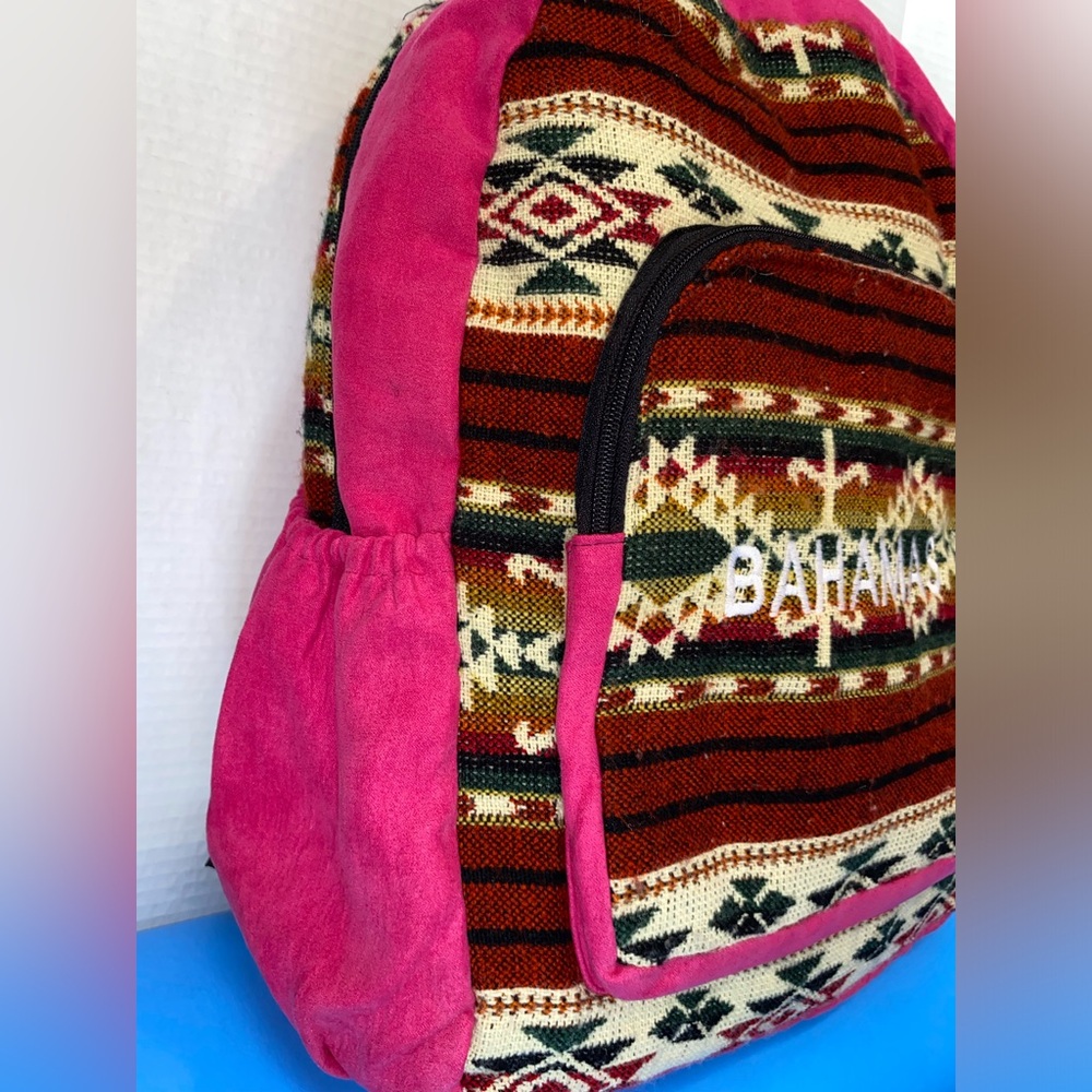 Pink And Brown Patterned Backpack - image 5